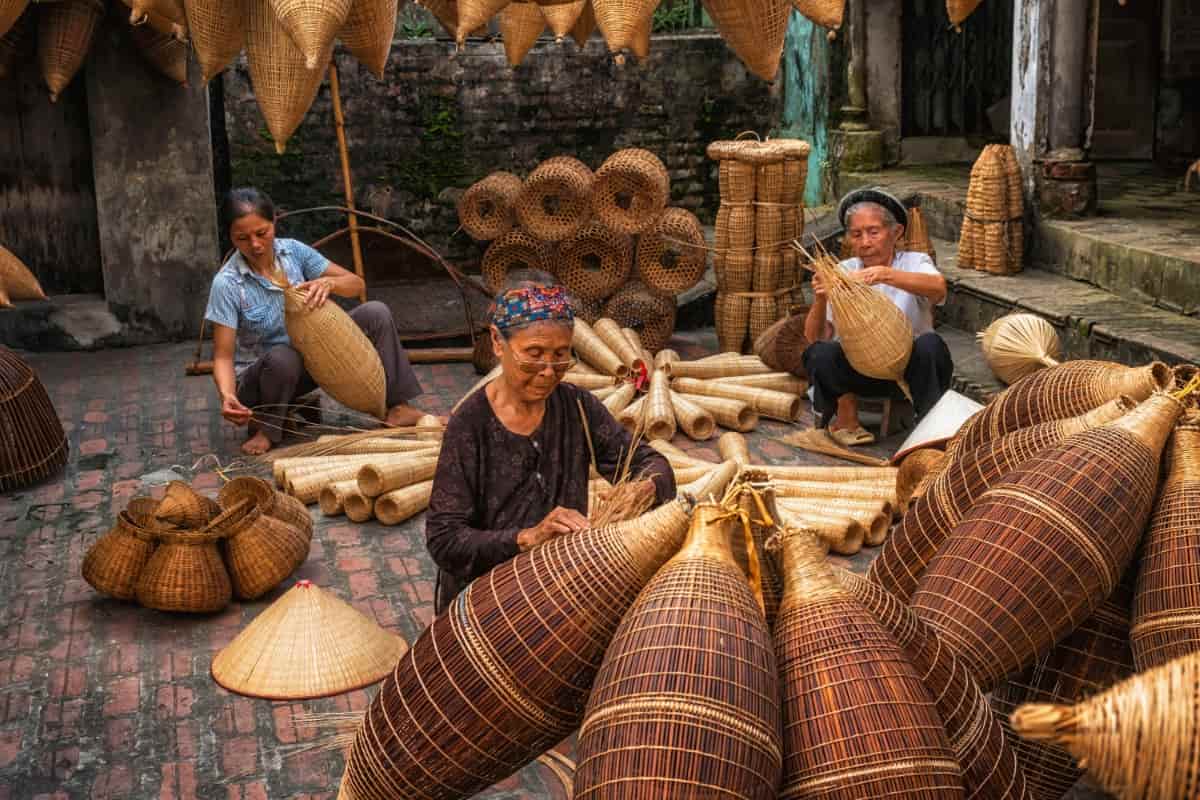 Craftsman Making the Traditional Bamboo Fish Trap