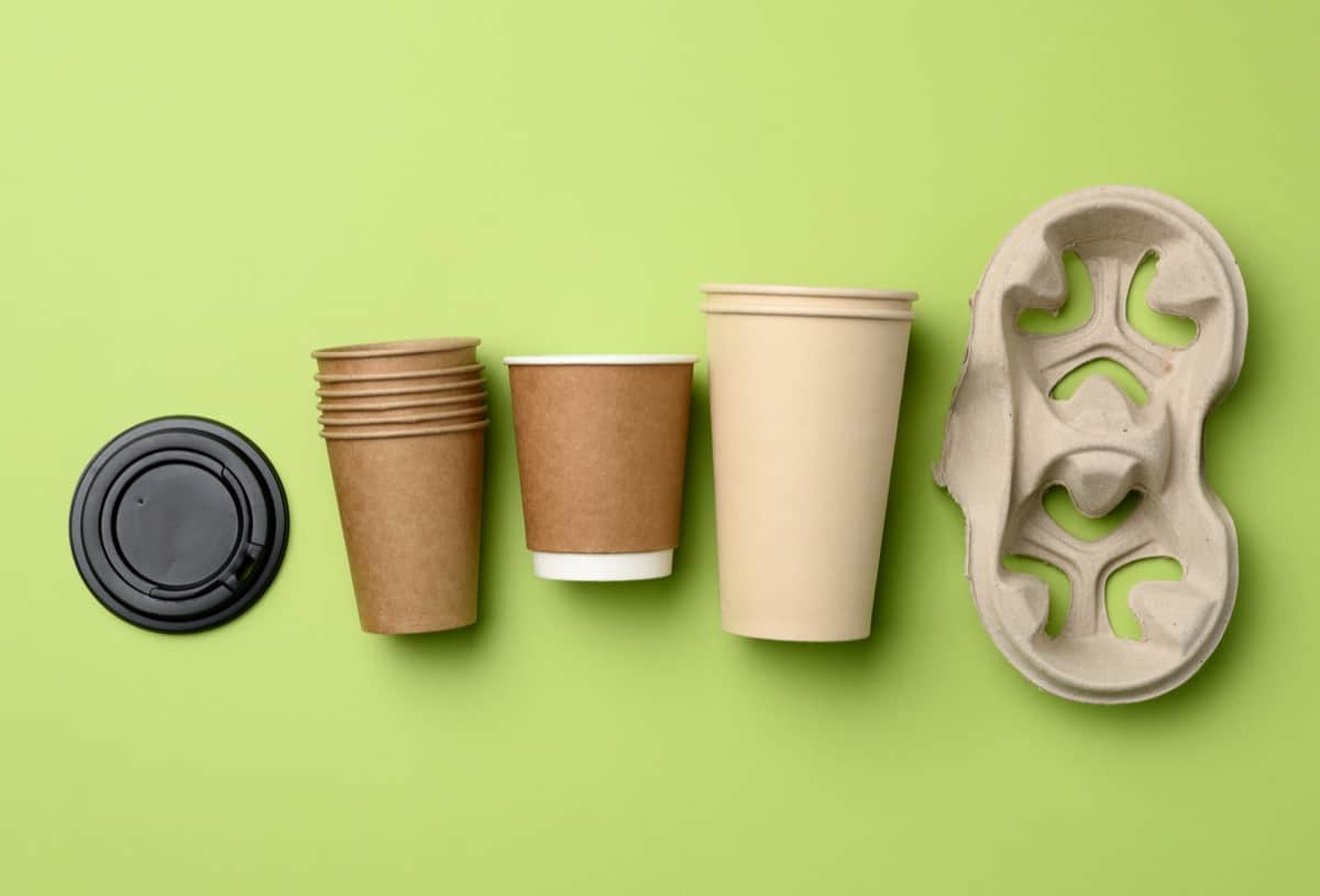 disposable paper cups from brown craft paper and recycled paper holders