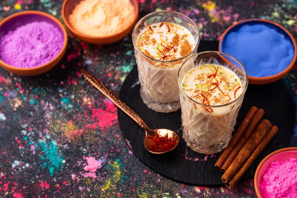 Traditional Indian drink thandai with saffron