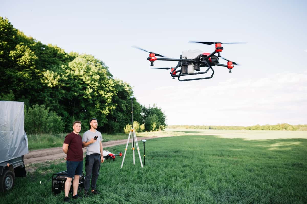 Drone Flying Over Wheat Grain Field 